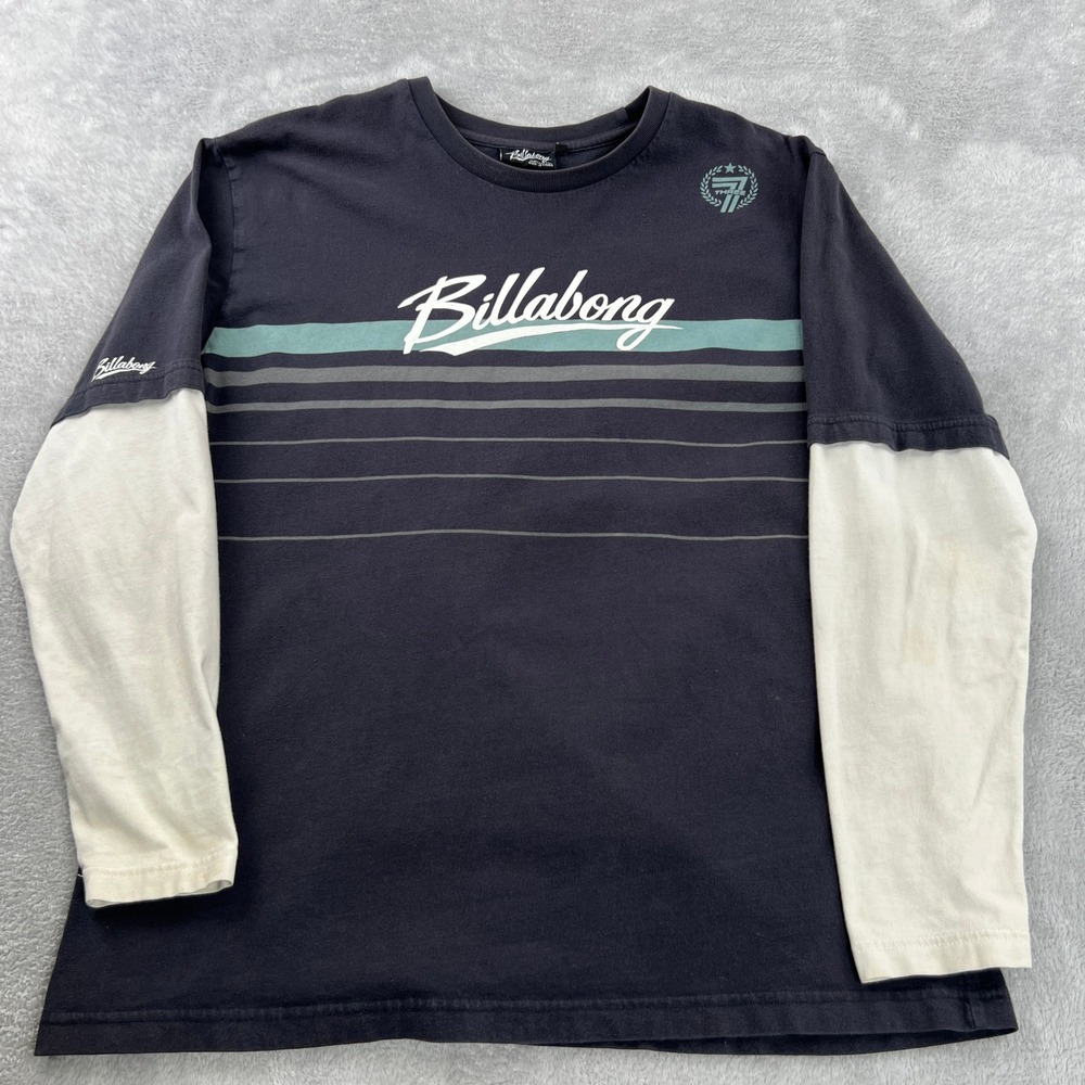 Billabong Y2K Graphic Long Sleeve T-Shirt XL Black Men Vintage Surf Skate Retro
